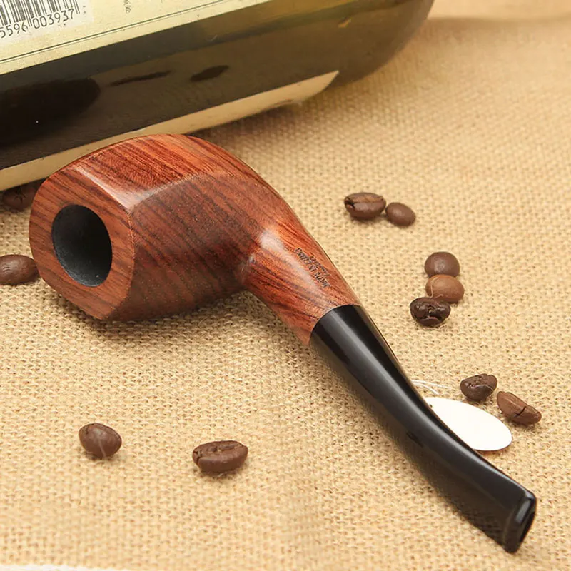

MUXIANG 10Tools Kit Men kevazingo wood Tobacco Pipes 9mm Filter Solid Wood Bent Smoking Pipe for Beginner Masculine Gift ad0020