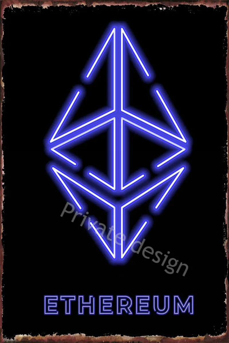 

Символ эфириума, неоновый винтажный металлический знак, жестяная вывеска, оловянные пластины, декор для стен, декор комнаты, ретро постер дл...