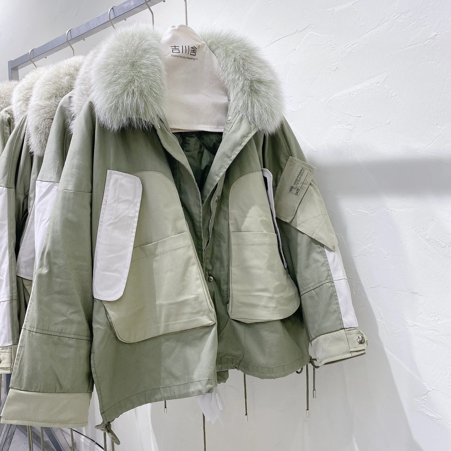 

2020 New Casual Parker Down jacket Short Winter Women Jacket tooling Loose military uniform white duck down Coat Female M251