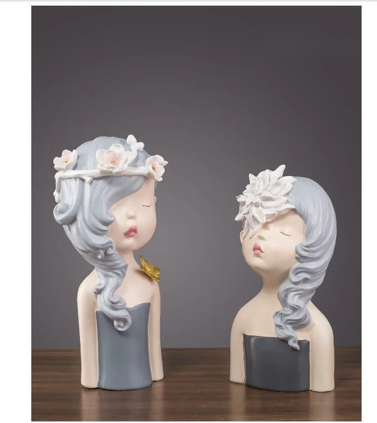 EUROPEAN CREATIVE RESIN GIRL STATUES DECORATION HOME BEDROOM DESK FIGURINES CRAFTS LIVINGROOM TABLE SCULPTURE ORNAMENTS ART | Дом и сад
