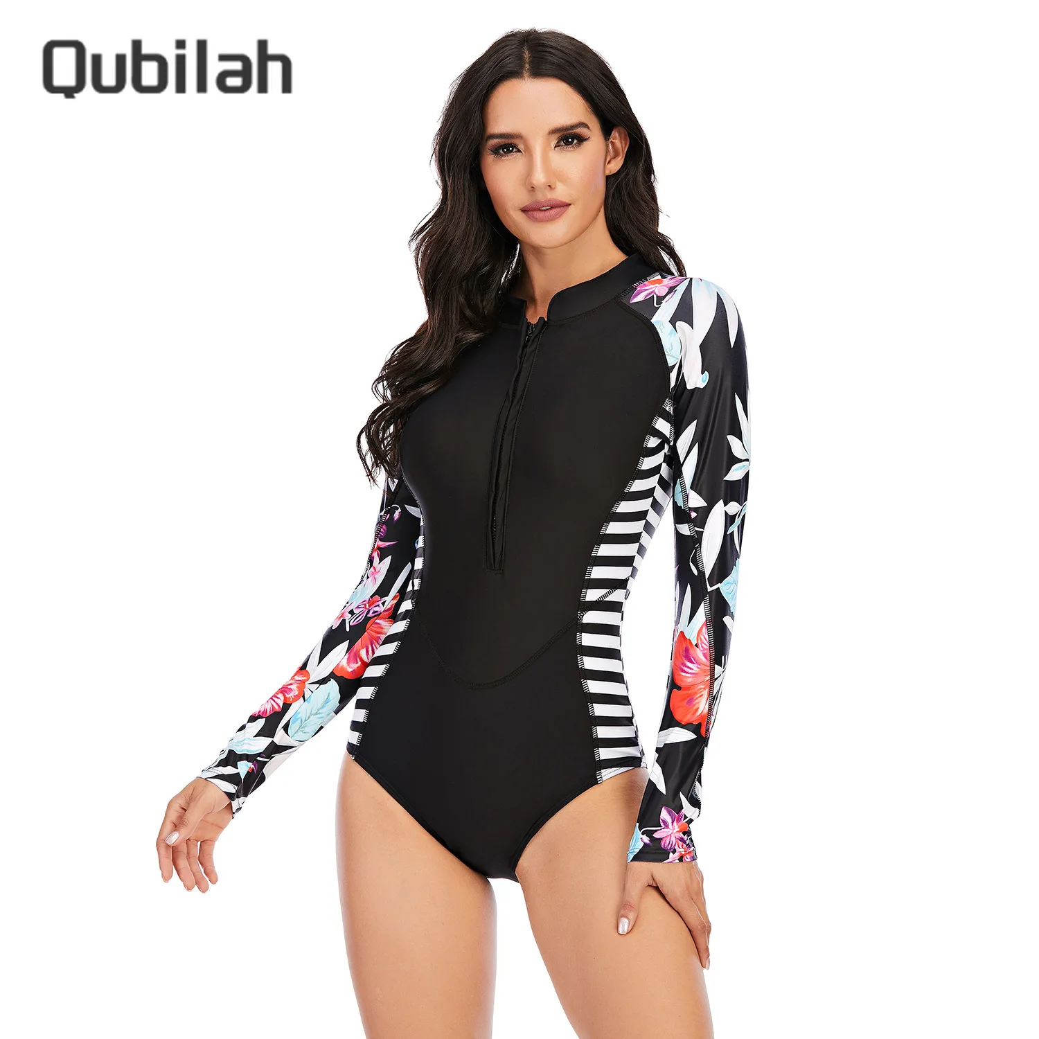 

Women Tankini Bikini One Piece Swimwear Long Sleeve Zipper Woman's Surf Rash Guard Summer Swimsuit Y2k Clothes Bikinis 2021 New