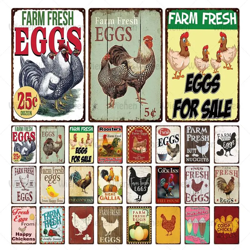 

Fresh Eggs Metal Tin Sign Farm Shop French Cafe Milk Home Wall Decor Vintage Poster Tin Plate Happy Chicken Retro Plaque 20x30cm