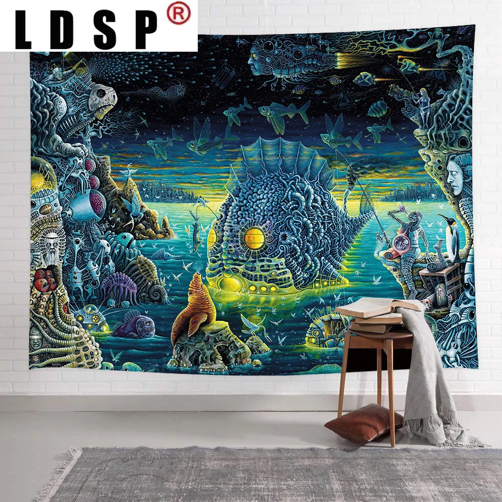 

LDSP Psychedelic Tapestry Mushroom See Castle Trippy Art Wall Hanging Tapestries for Living Room Bedroom Dorm Home Blanket Decor