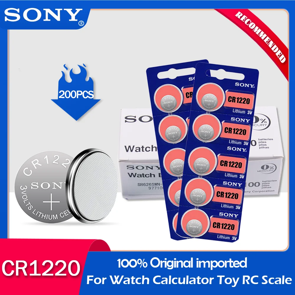 200 шт. sony CR1220 100% оригинальная литиевая батарея для автомобильных ключей часов