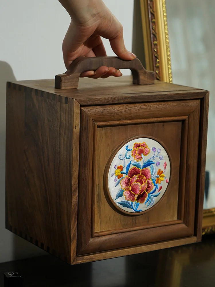 

Caja de almacenamiento de madera sólida de nogal negro de América del Noro, estuche de madera para cosméticos, joyería