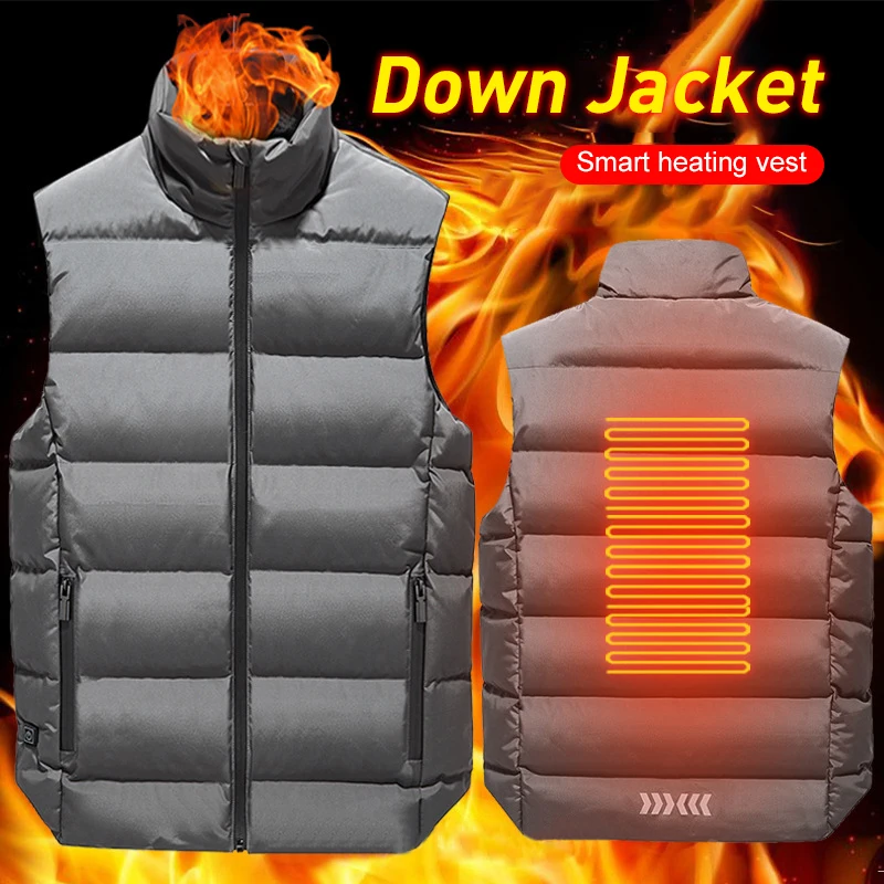 

New heated vest USB electric clothing men's down heating vest graphene heating down jacket Camping Hiking Jacket Outdoor