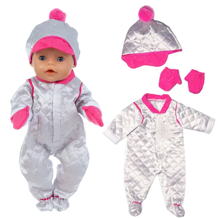 Шапка серебристо красные перчатки цельный комбинезон костюм для 43 см