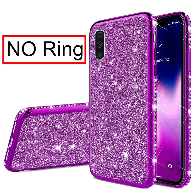 Purple Мягкий чехол со стразами и бриллиантами для samsung Galaxy A10 A20 A30 A40 A50 A70 S8 S9 S10 5G Plus S10e Note 10 блестящее кольцо - Цвет: Purple