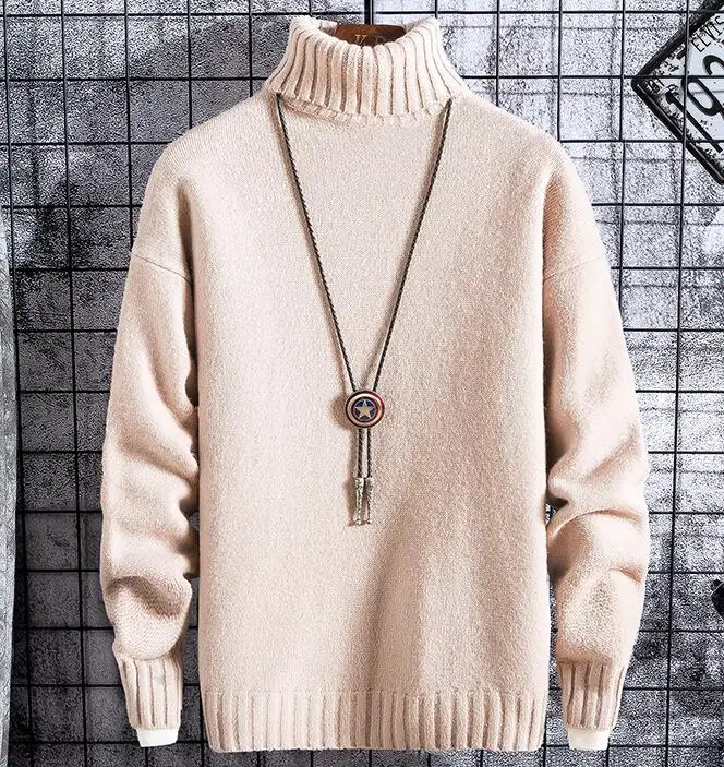 Lotus pink Высокое качество мужской s водолазка зимний свитер мужской свободный длинный рукав шерстяной вязаный пуловер мужская одежда толстый теплый трико homme - Цвет: Lotus pink