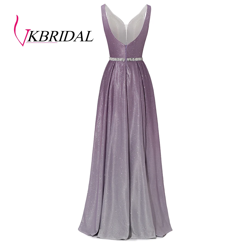 Вечернее платье VKBRIDAL блестящее с v образным вырезом и открытой спиной