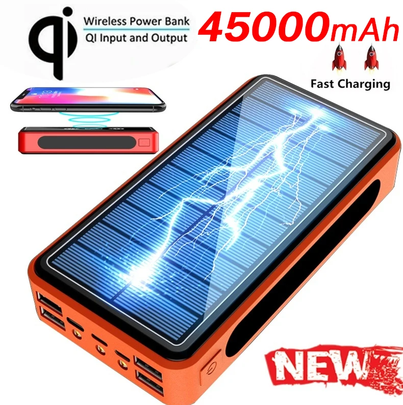 Беспроводной внешний аккумулятор qi 4 порта USB 45000 мАч многофункциональное
