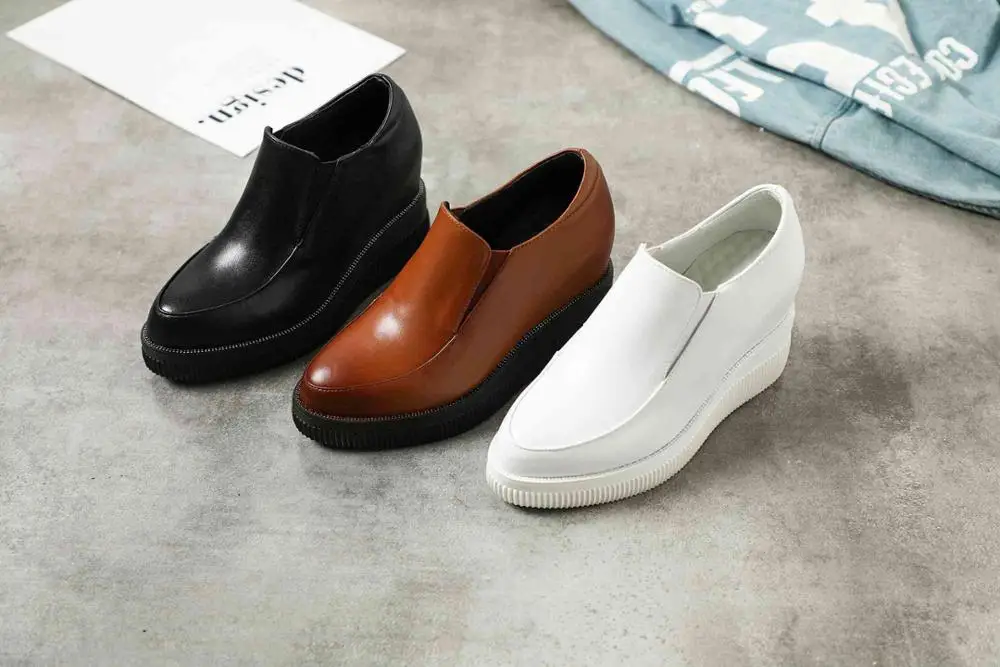 

Krazing pot hot leisure full grain leather fashion white sneaker pointed toe super high heel slip on modern vulcanized shoes L12
