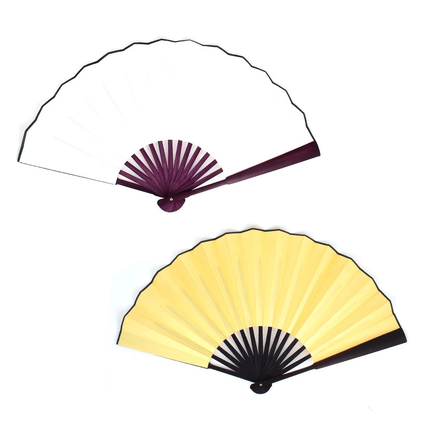 

Men Women Wood Handle Fabric Folding Hand Fan 13-Inch Length