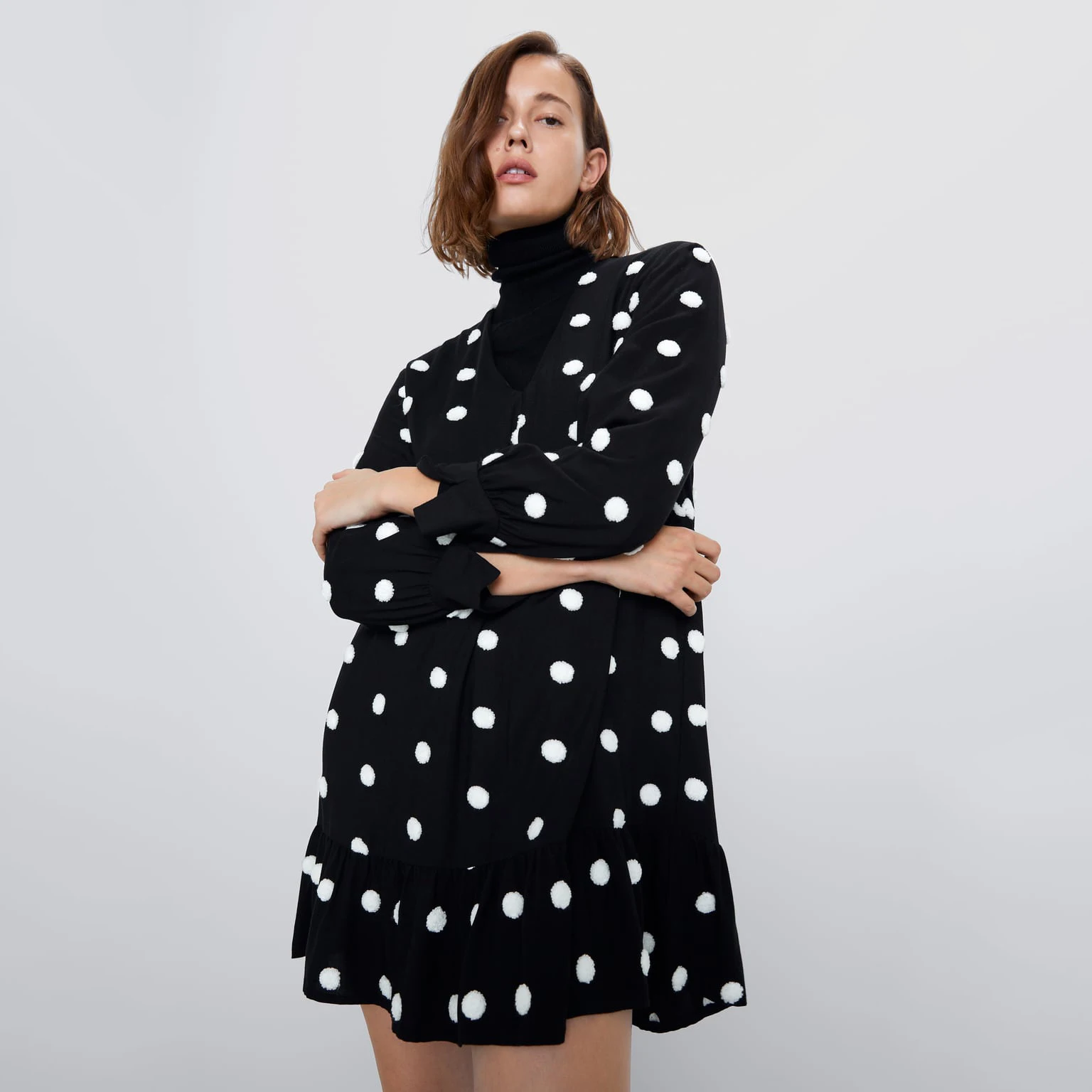 Женское платье с вышивкой ZA длинное цветочным принтом в горошек короткое для