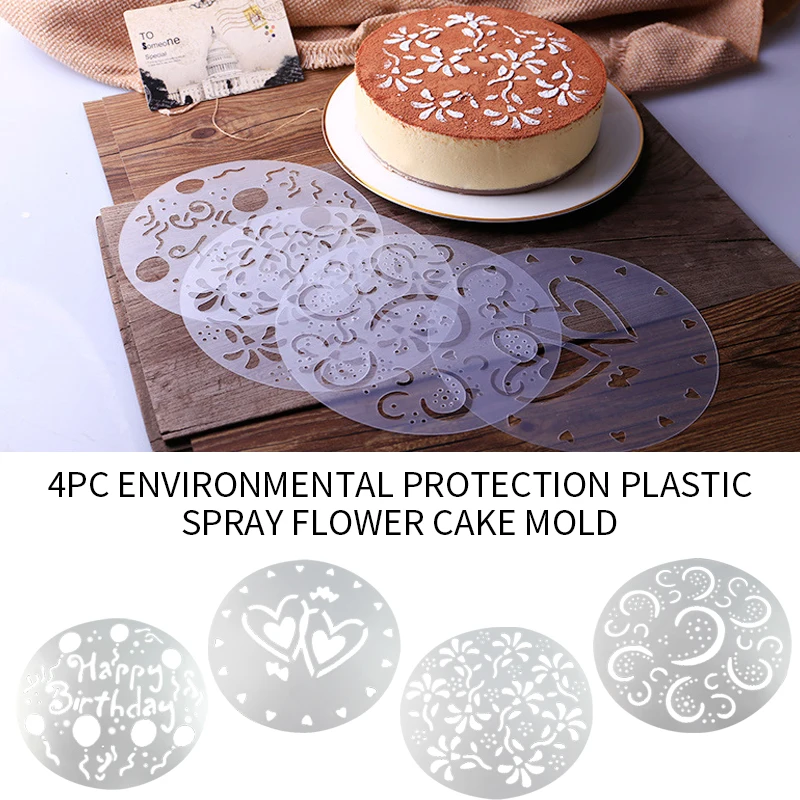 

4pcs/Set PVC Spray Mold Coffee Sugar Powder Sieve Cake Moulds Transfer Mould Cake Decorating Tools Kitchen Baking Accessories