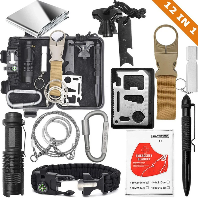 

12 In 1 Outdoor Survival Kit EDC Camping Travel Multifunction Tactical Defense Equipment First Aid SOS for Wilderness Adventure