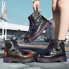 Женские ботинки на массивной подошве, ботильоны из искусственной кожи, мотоциклетные ботинки на платформе, модная Осенняя обувь, короткие ботинки, 2021