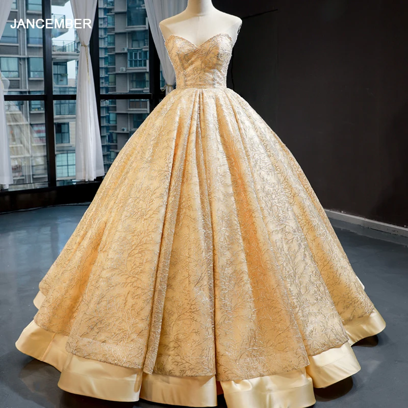 

J66938 jancember party dresses 2019 dresses sweetheart sleeveless ball gown lace up back gold sexy evening dress robe de soir e