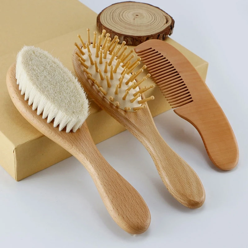 

High Quality 2/3Pcs/set Baby Care Pure Natural Wooden Brush Comb Set Newborn Hair Brush Infant Head Massager Baby Shower Gift