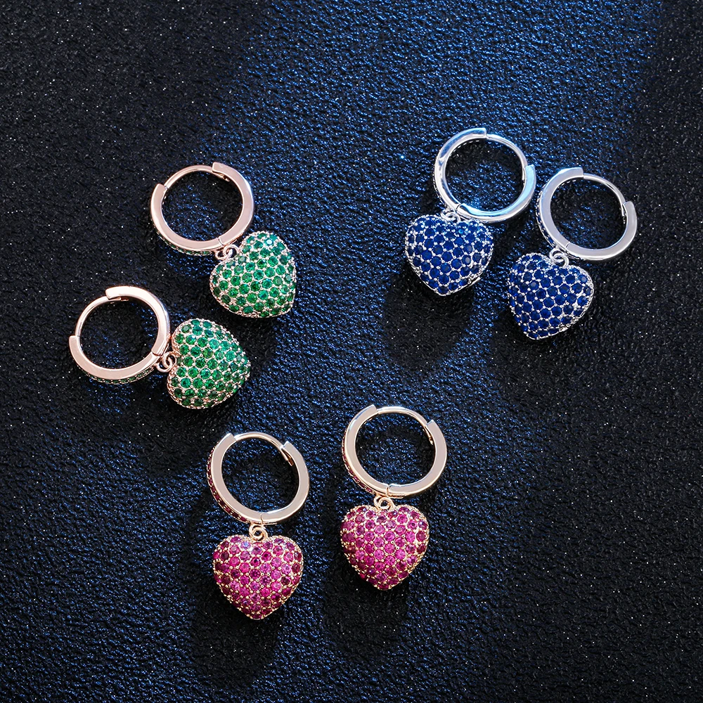 

Colorful Cubic Zircon Peach Heart Drop Earrings For Women Rose Gold Silver Color Earrings Party Wedding Jewelry 2020 new trendy