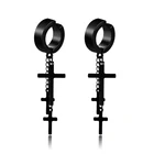 Серьги-клипсы в стиле панк-рок, из титановой стали, без отверстий для ушей, с 3 крестами, длинные, с кисточками, мужские, женские, модные ювелирные украшения черного, серебряного цвета