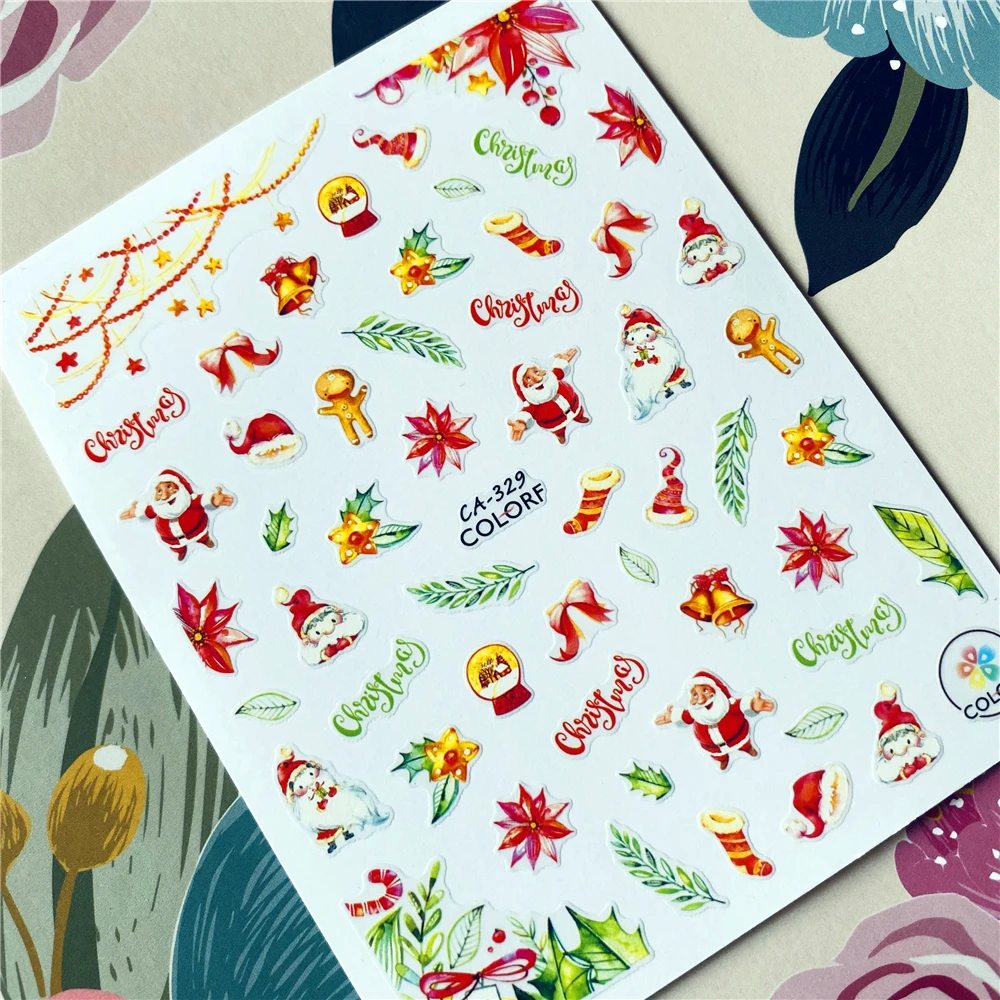 Рождественский Санта-Клаус Подарок 3D Наклейка для ногтей на клейкой основе CA-082-083-333, декоративный инструмент для орнамента.
