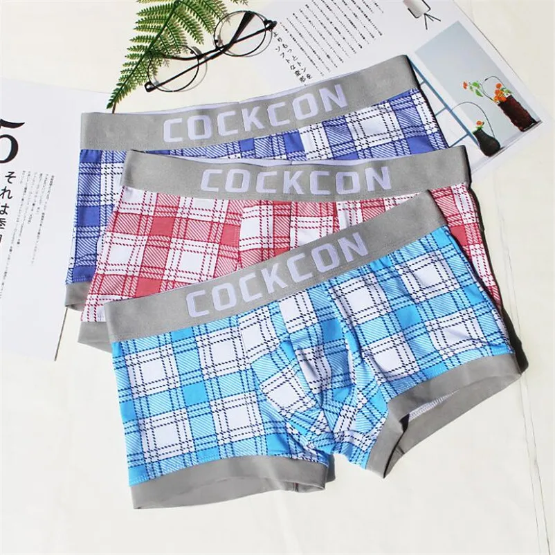 3 шт./партия COCKCON мужские боксеры нижнее белье клетчатые хлопковые дышащие