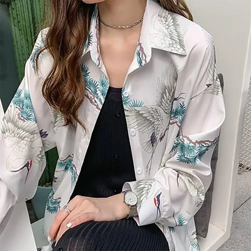 

2019 Autumn Blouse Women Long Sleeve Print Blusa Lapel Loose Vintage Casual Elegant Shirt Office Lady Blusas Women Tops
