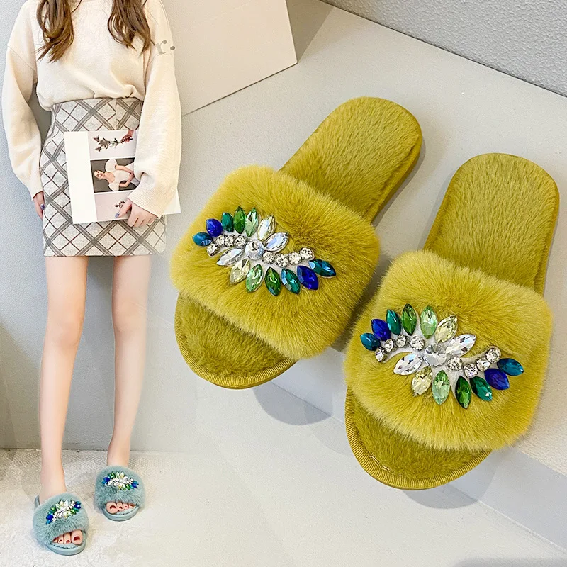 

Female Shoes Womens Slippers Outdoor Low Flock Platform Luxury Slides Winter Footwear Fur Flip Flops 2021 Designer Massage