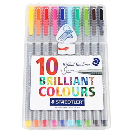 Немецкий STAEDTLER 334 волоконная ручка 4/15/20/30/42/50 набор цветов эскизная ручка 0,3 мм треугольная стержень кисть для письма - Цвет: 10 colors