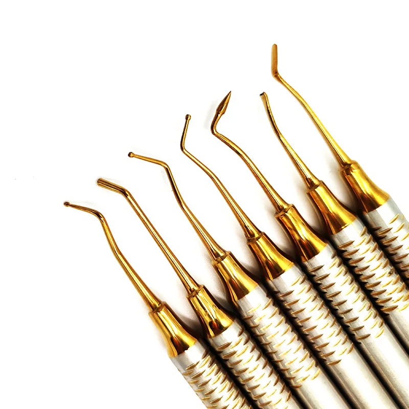 7pcs Dental Composite Resin Filling Spatula Titanium Plated Head Resin Filler Set Thick Handle Restoration Set Dental Instrument
