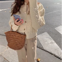 2020 apricot high waist thicken autumn coats warm soft vintage fresh cardigans loose knitted casual short sweaters