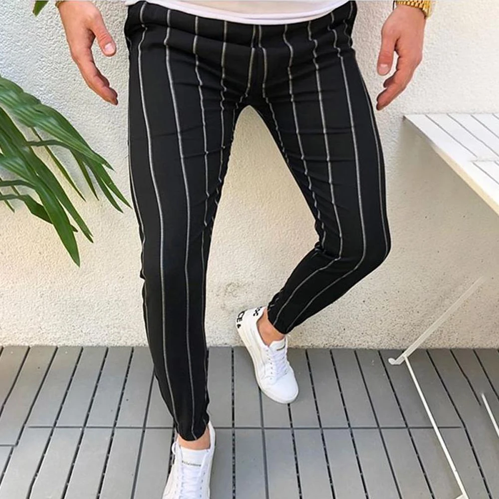Роскошные мужские формальные полосатые брюки Slim Fit повседневные деловые офисные длинные брюки Умные повседневные узкие брюки новинка осень зима