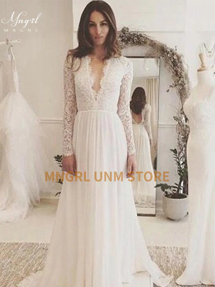 

MNGRL New simple wedding dress backless sleeveless design chiffon lace bride dresses princess dress plus size tailor-made