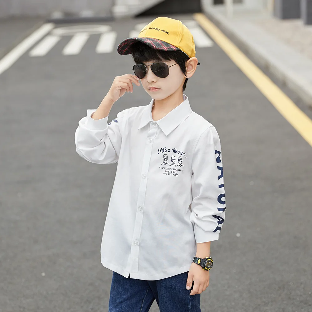 Рубашки с длинными рукавами для больших детей от 3 до 13 лет рубашка воротником