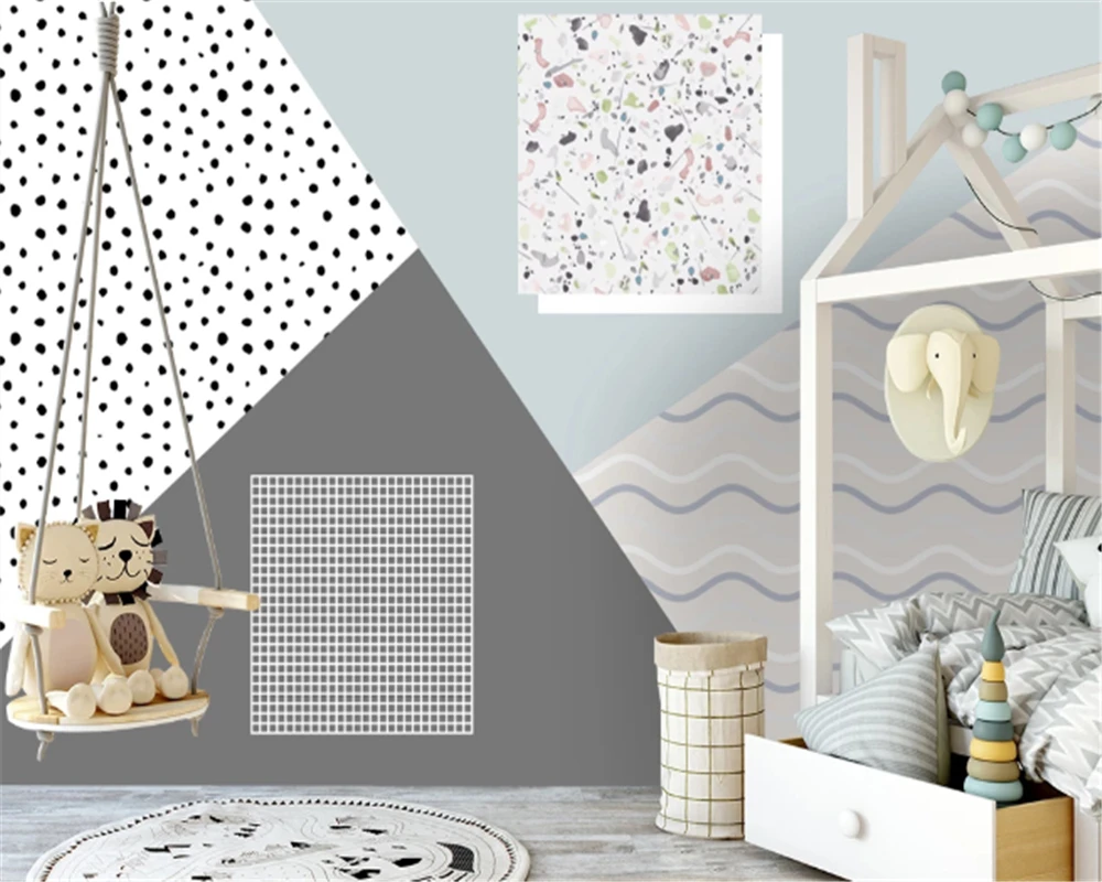 

beibehang behang Custom size wallpaper modern Nordic small fresh geometric abstract wave dot decorative background 3D wallpaper