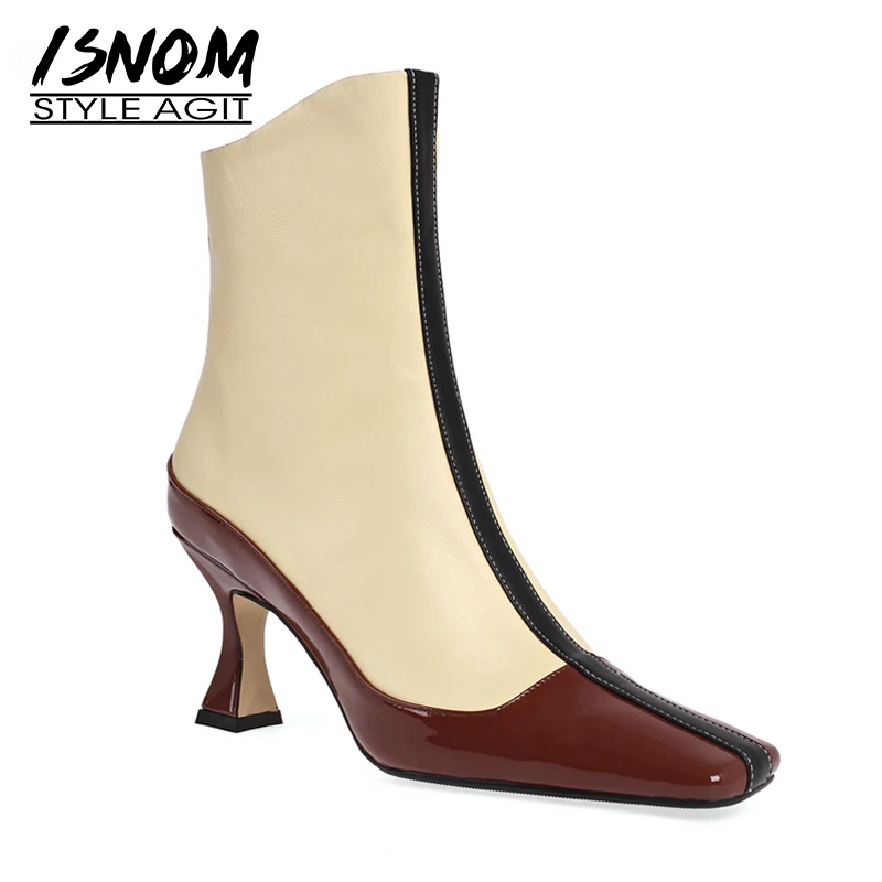 ISNOM/ботинки из коровьей кожи женские ботильоны модная обувь с квадратным носком
