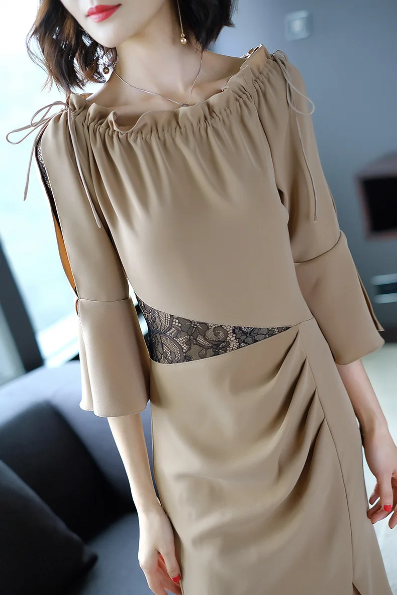 Весенне летнее женское вечернее платье миди с вырезом лодочкой одноцветные