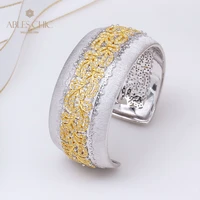 18k yellow gold nature buds inlay leaves bridal bracelet 925 silver cz filigree wedding wide bangles renaissance fine jewelry