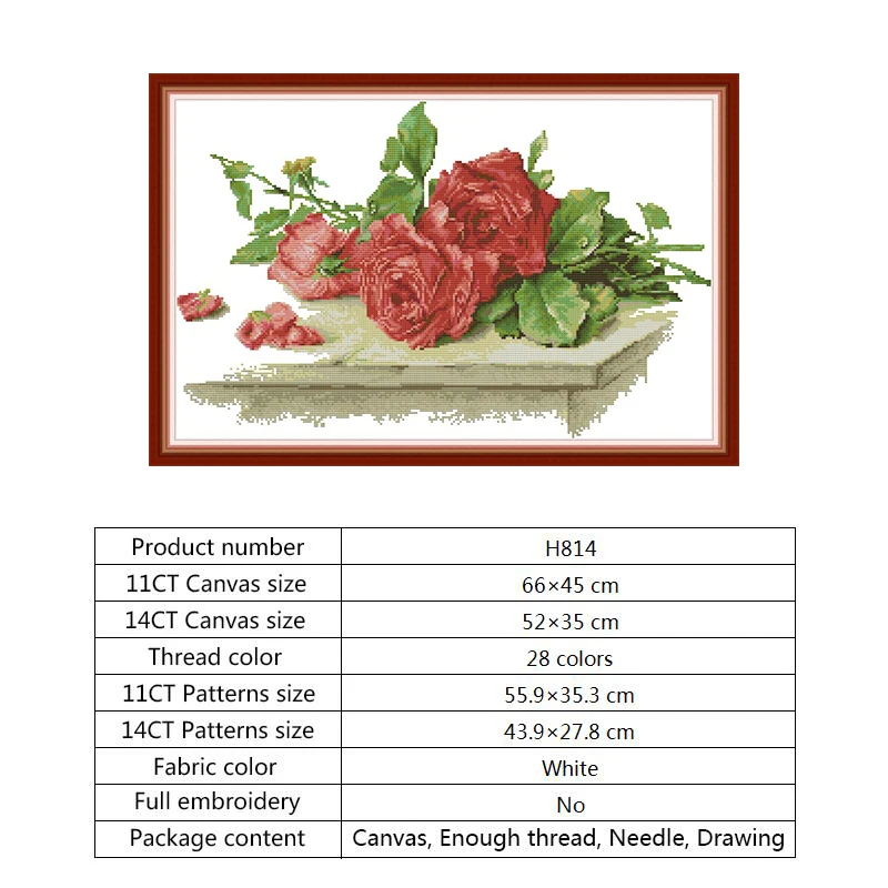 Red Roses on The Table Cross Stitch Sets 14ct 11ct Count Print Canvas Needlework Diy Embroidery DMC Cotton Thread Printed | Дом и сад