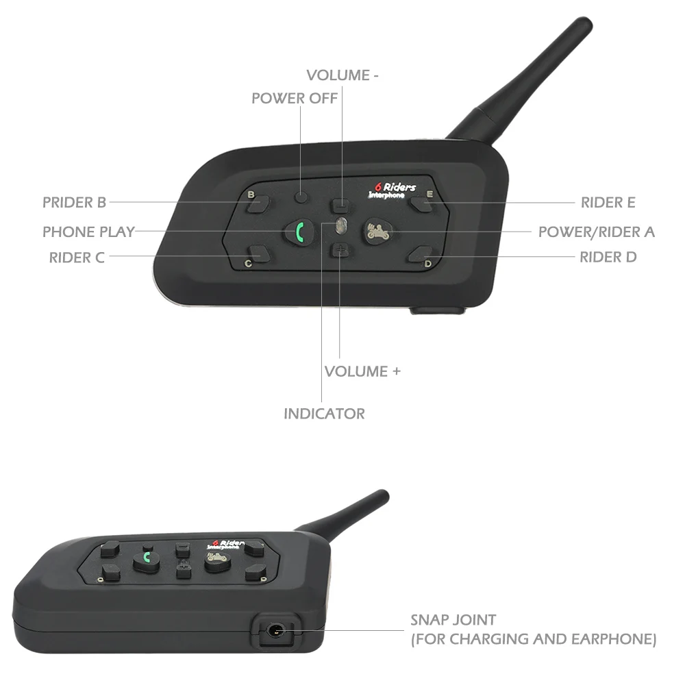 V6-1200 bluetooth-гарнитура для мотоцикла/домофон 1200 м, наушники для бесконтактных телефонных шлемов черного цвета для шести мотоциклистов