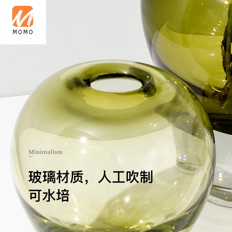 

Rzone/Modern Creative Light Green Glass Vase Iron Bracket Decoration Flower Decoration Living Room Coffee Table Furnishings TZ