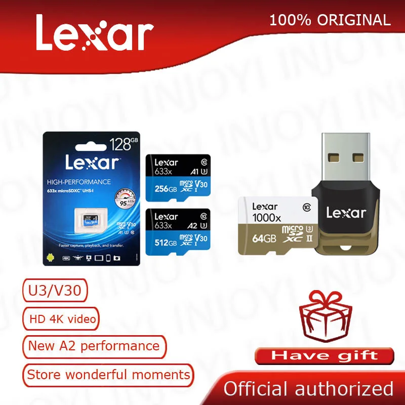 Lexar 633x 1000x TF карта 32 Гб 64 Гб 128 ГБ 256 ГБ 512 Гб карта памяти класс 10 карт micro sd карта для 1080p full-HD 3D и 4K видео