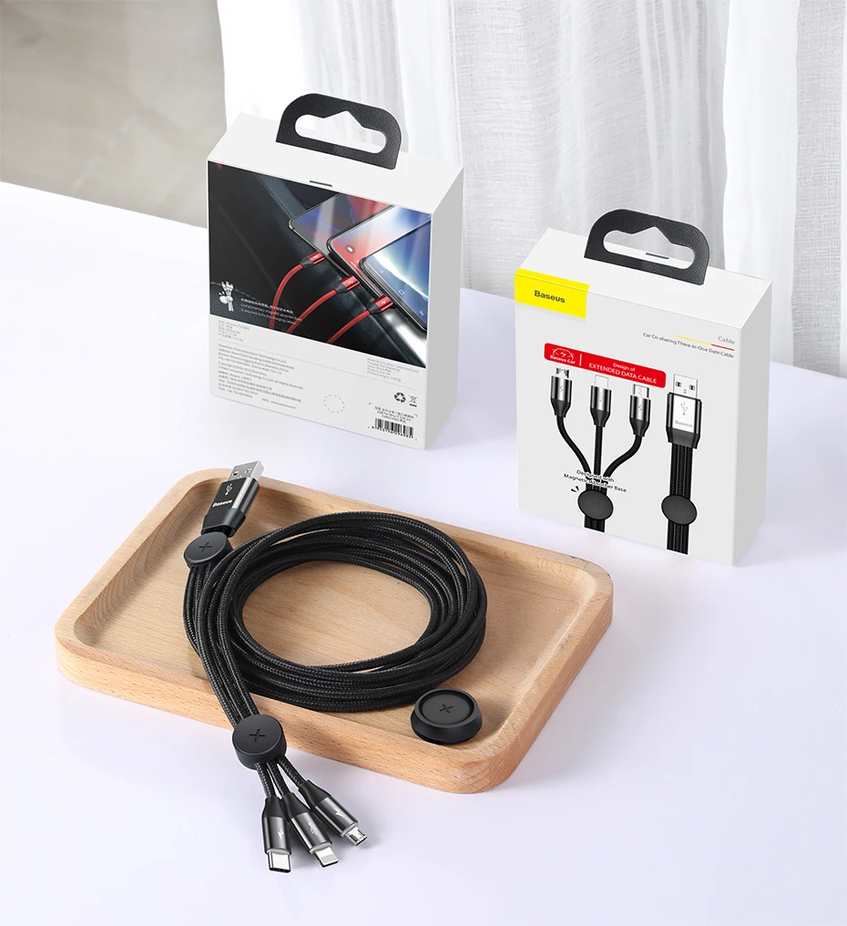 Baseus 3 в 1 USB кабель для iPhone Micro usb type C кабель для Android мобильного телефона магнитное освещение кабель зарядного устройства USBC Microusb