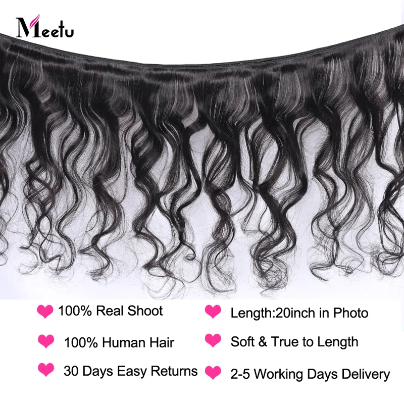 Meetu 4 пучка свободные волнистые пучки с закрытием Детские волосы 100% человеческие