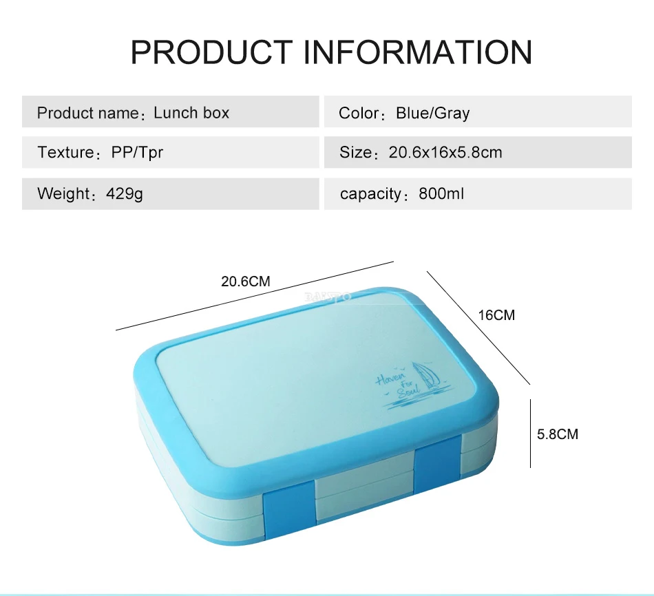 Baispo Microwavable квадратная коробка для обеда для детей Герметичный пищевой контейнер с отделениями BPA бесплатно ланчбокс для пикника школы