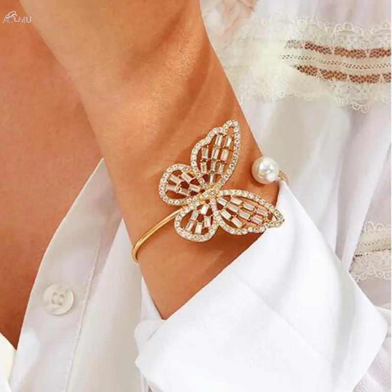 Женский Открытый браслет AOMU металлический с бусинами из искусственного жемчуга