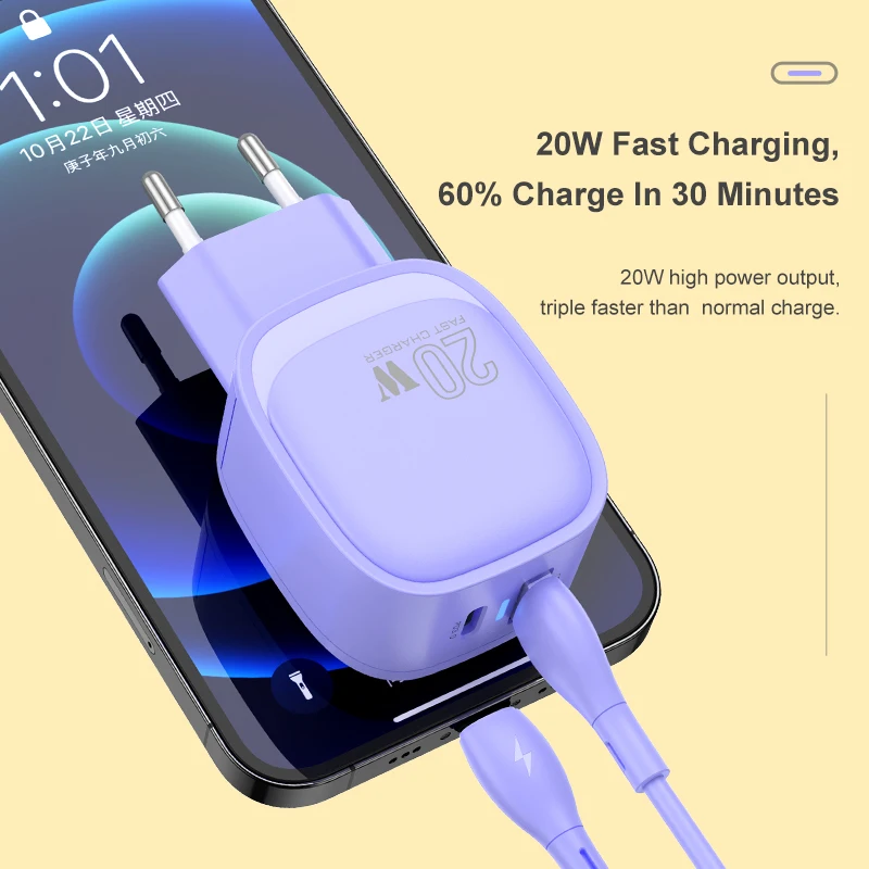 Устройство для быстрой зарядки KUULAA PD 20 вт USB Type C со светодиодной подсветкой IPhone 12