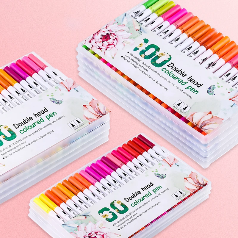 

24/36/48/60/80/100PCS Colors FineLiner Drawing Pen Painting Watercolor Art Marker Pens Dual Tip Brush Pen School Art Supplies