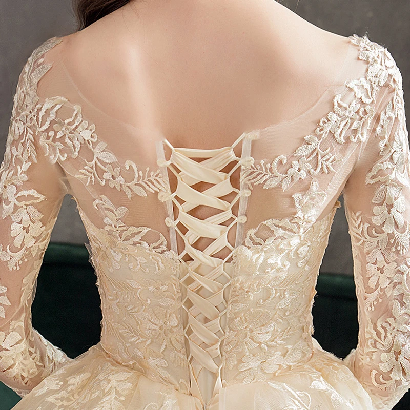 

New Elegant Wedding Dress Flowers Embroidery O-Neck Empire Full Sleeves Plus Size Wedding Gowns For Women Vestidos De Novia G220